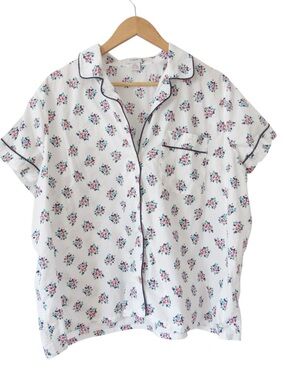 J Crew Factory Short Sleeve Pajama Top 3X Ivory Guava Print White Cotton Classic